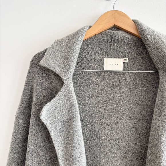 Lush Wool Gray Open Front Long Sweater Coat - Picture 3 of 15